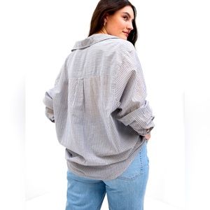 GAP Women Size Large ‘The Big Shirt’ Stripped Pink and White Oversized Button-Up